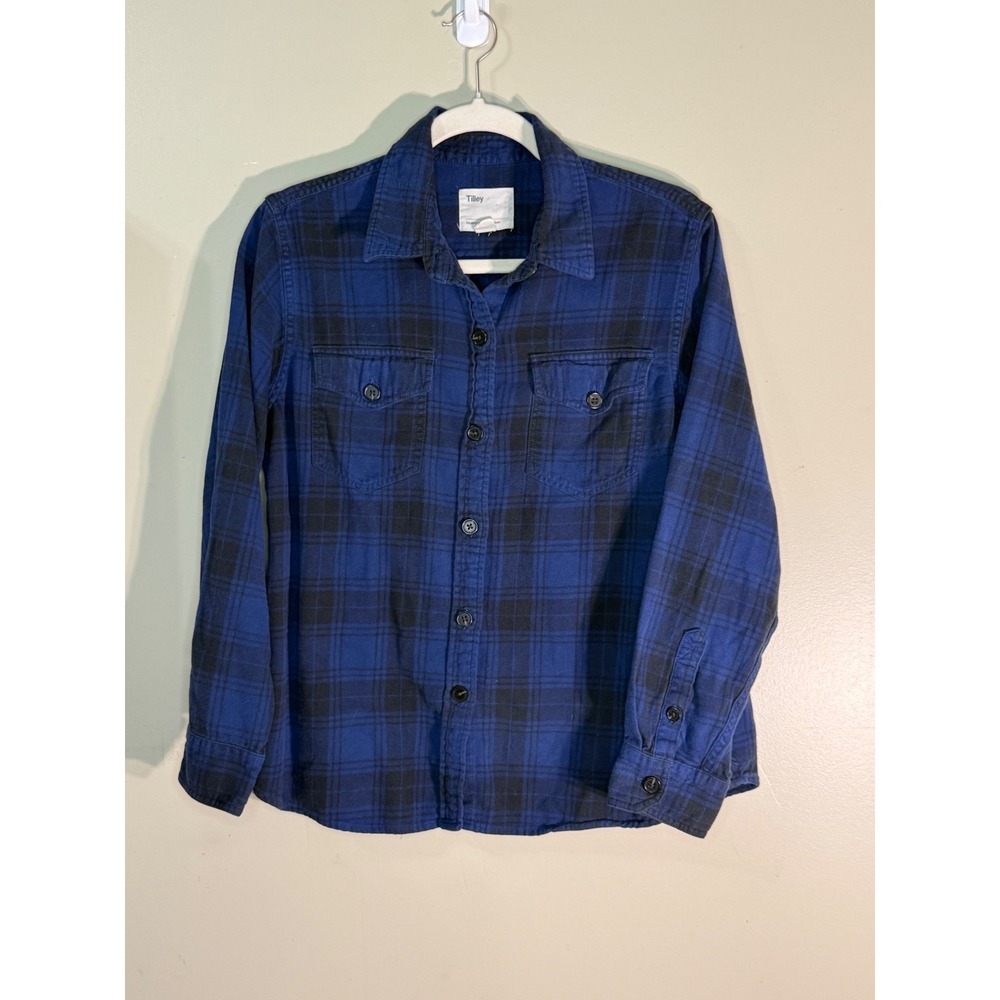 Tilley Endurables Blue Black Buffalo Plaid Cotton Flannel Shirt W04WT3015 Large